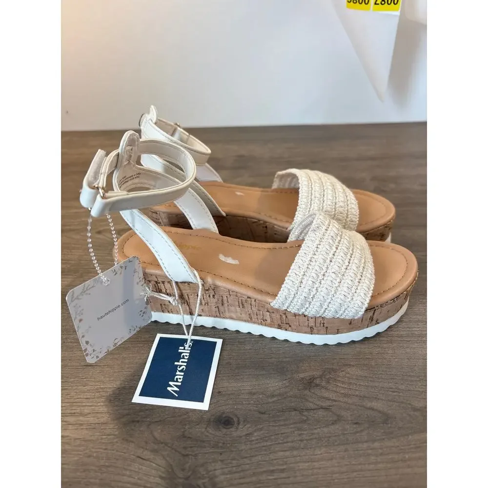 Girls NEW In Box Haute Hippie Cream Lohla Woven Strappy Platform Sandals Size 1